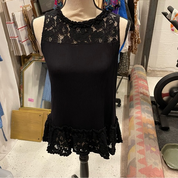 Y2K style lace crinkle witchy whimsigoth top boho ribbed  fairy - Picture 4 of 11